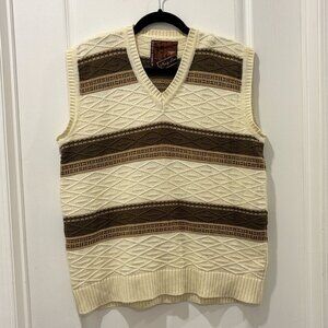 Vintage Navy Line Cream & Brown Geometric Pattern Knit Sweater Vest